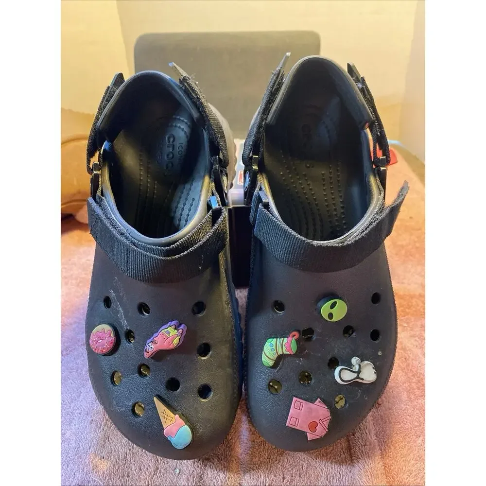 Crocs Classic Hiker Clog Black Platform Adjustable Strap Sandals Mens 7 Women 9